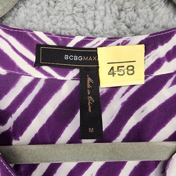BCBGMAXAZRIA Tosha Women's Medium Purple/White Silk Chevron Button Up Mini Dress - Picture 2 of 13